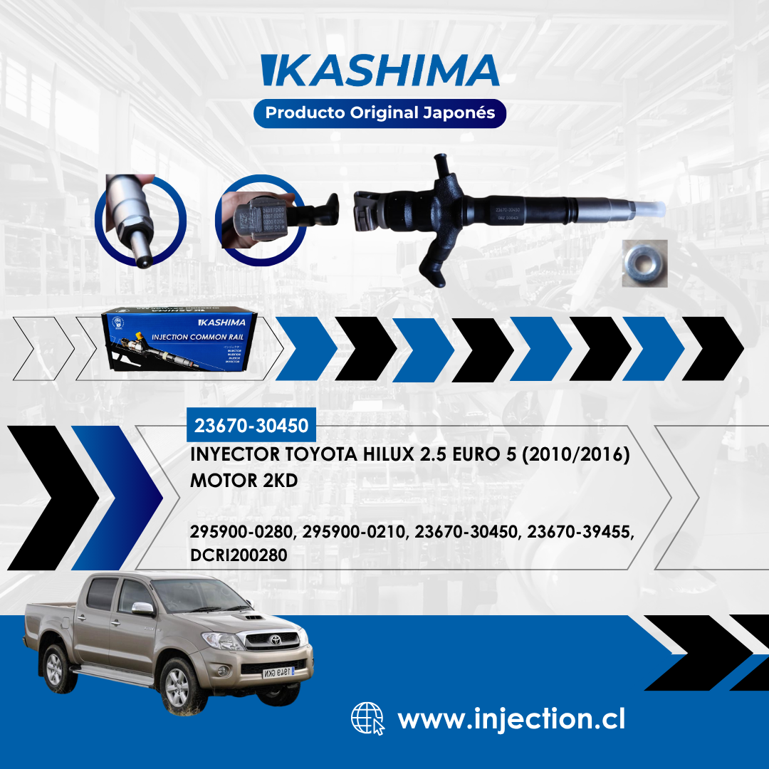 Inyector Toyota Hilux 2.5 Euro 5 Original Japonés Kashima | Códigos 23670-30450