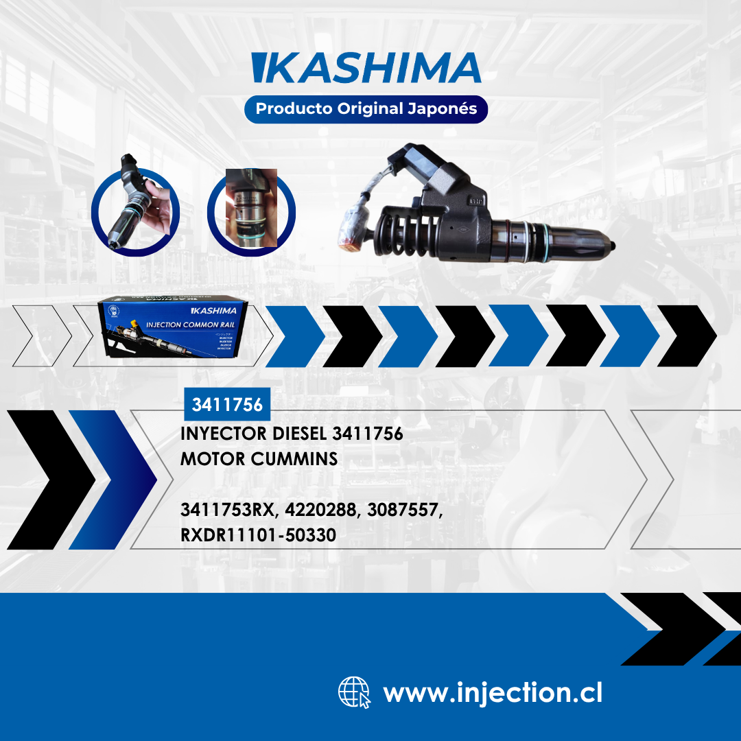 Inyector Diesel 3411756 para motor Cummins M11 ISM 335 Original Japonés Kashima | Códigos 3411756